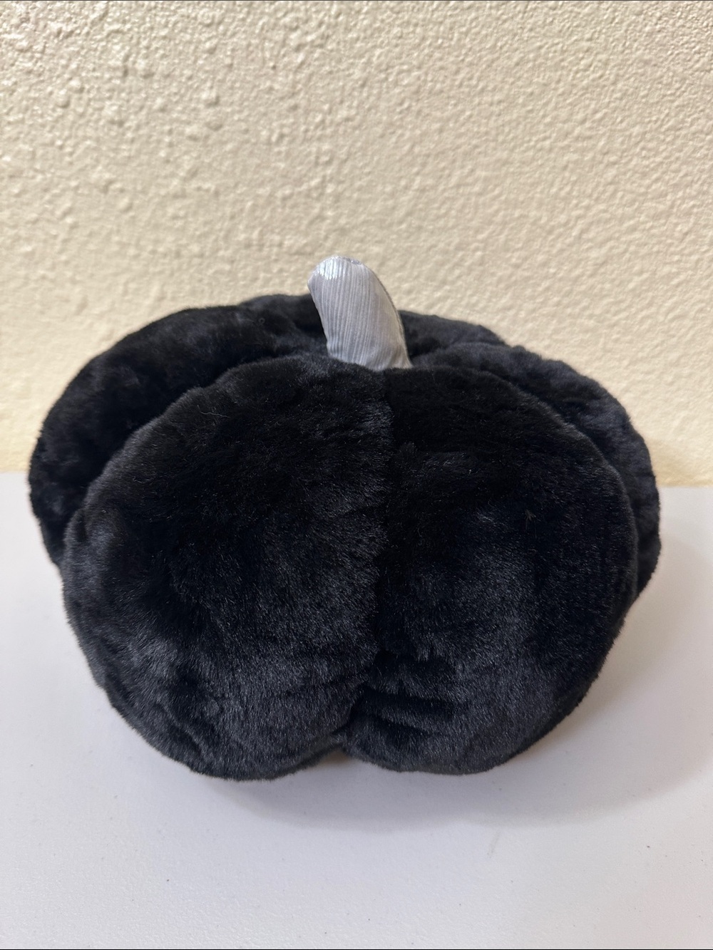 Plush Black Pumpkin Accent Pillow with Silver Stem